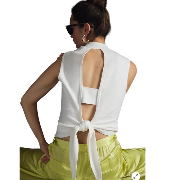 Maeve Tops - Maeve Anthropologie Tie Back Sweater Tank Womens 2X Ivory Good Mock Neck Cutout